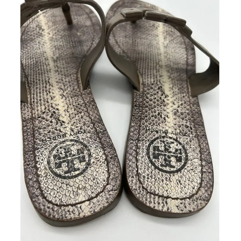 Tory Burch Miller Embossed Leather Snake Print Thong Sandal Logo Size 6 Designer